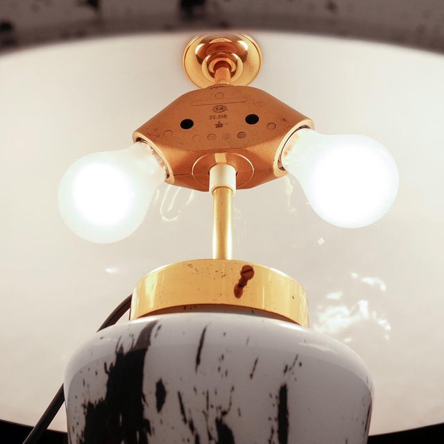 Brown Mid-Century Modern White Hand-Blown Mushroom Glass Table Lamp from Süssmuth, 1960s For Sale - Image 8 of 10