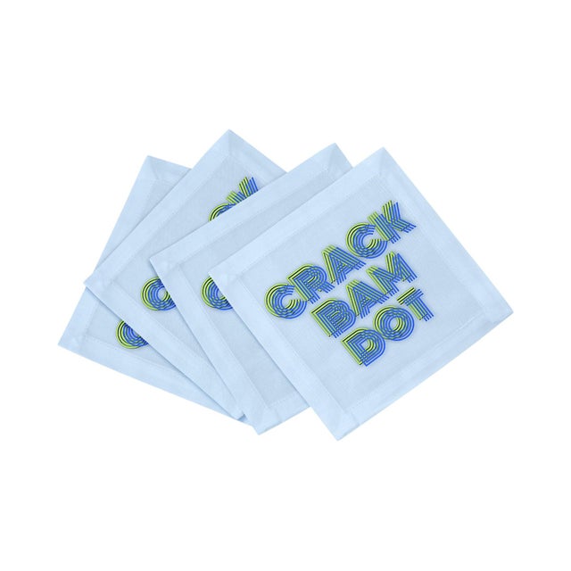 2020s Mahjong Crack Bam Dot Blues Celery Cotton Sateen Cocktail Napkins, Set of 4 For Sale - Image 5 of 5