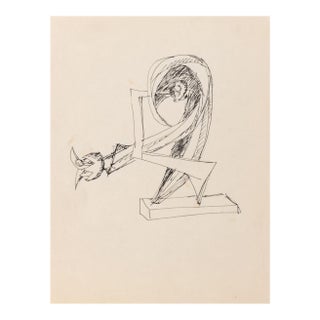 Seymour Lipton Sculpture Study Sketch Ink on Paper For Sale