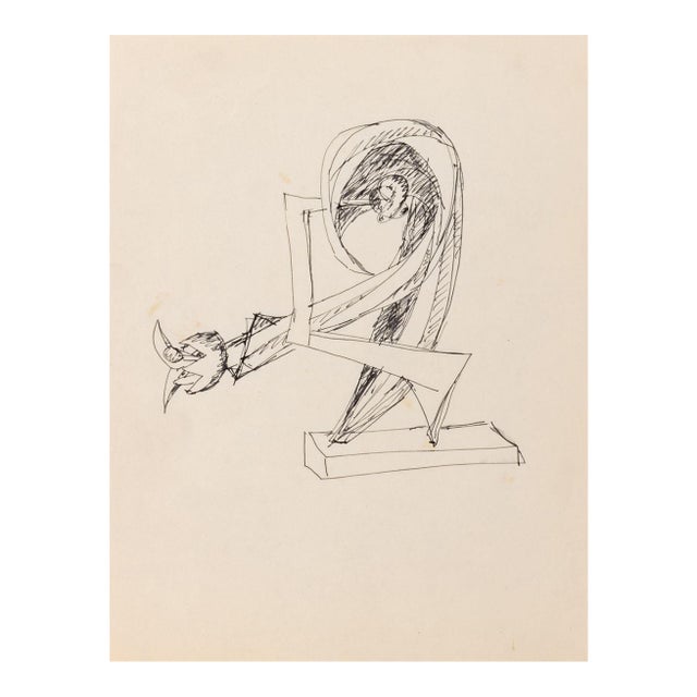Seymour Lipton Sculpture Study Sketch Ink on Paper For Sale