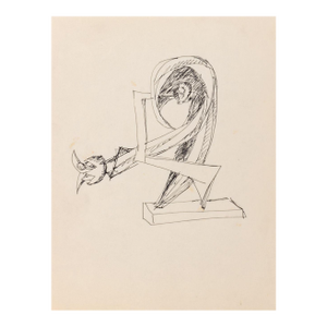 Seymour Lipton Sculpture Study Sketch Ink on Paper