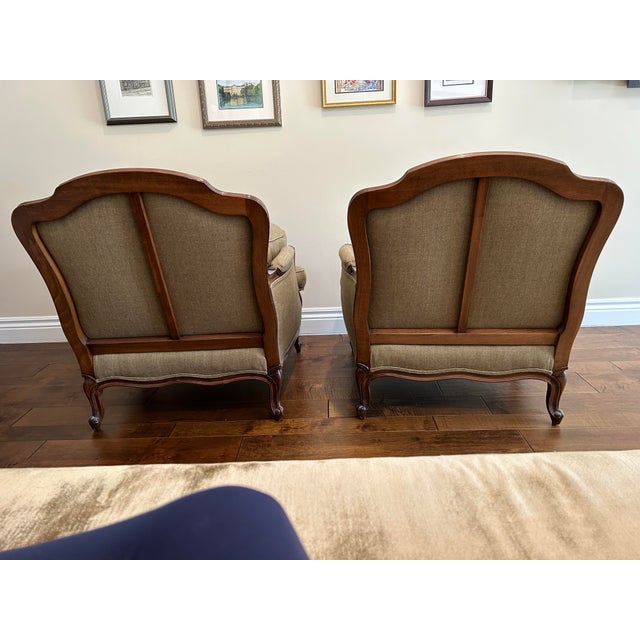 Traditional Heather Green Wool Bergere Chairs, a Pair For Sale - Image 3 of 10