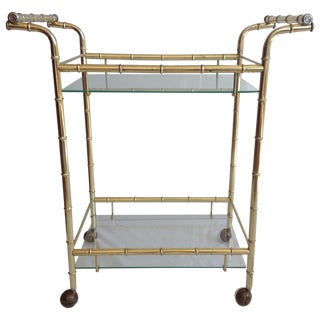 Brass Bamboo-Style Bar Cart For Sale