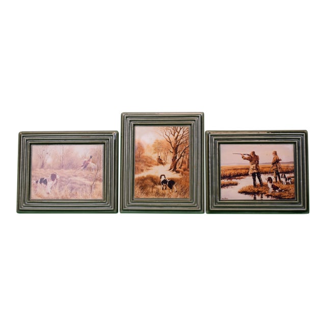 Mid 20th Century Set of 3 Porcelain Plaques W/ Hunting Scenes Made in Ireland by Roy Wallace For Sale