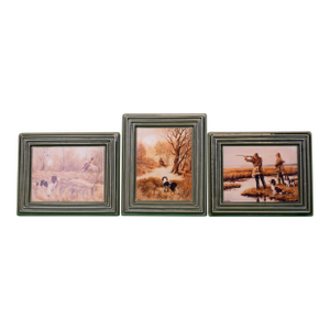 Mid 20th Century Set of 3 Porcelain Plaques W/ Hunting Scenes Made in Ireland by Roy Wallace