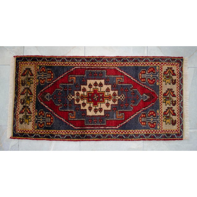 1960s Vintage Hand Knotted Small Rug, Kitchen, Bath Entry Decor Turkish Rug 2x4 Ft Approx For Sale - Image 11 of 13