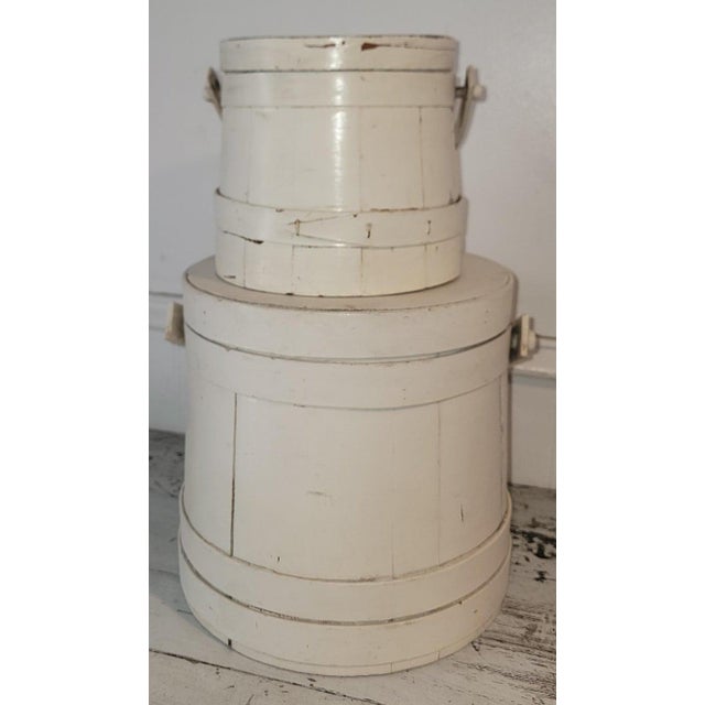 Folk Art Pair of Late 19th Century Original White Painted Furkins For Sale - Image 3 of 9