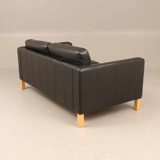 Karlstad Black Leather Sofa from Ikea For Sale - Image 3 of 7