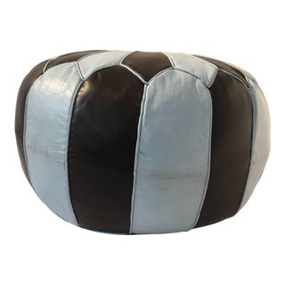 Vintage Mid Century Moroccan Round Leather Pouf Hand-Tooled in Marrakesh For Sale