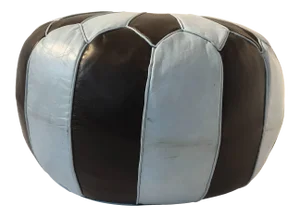 Vintage Mid Century Moroccan Round Leather Pouf Hand-Tooled in Marrakesh