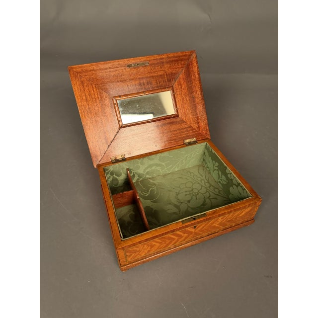 19th Century English Inlaid Satinwood Sewing Box With Mirror & Pincushion, Circa 1890 For Sale In Indianapolis - Image 6 of 11
