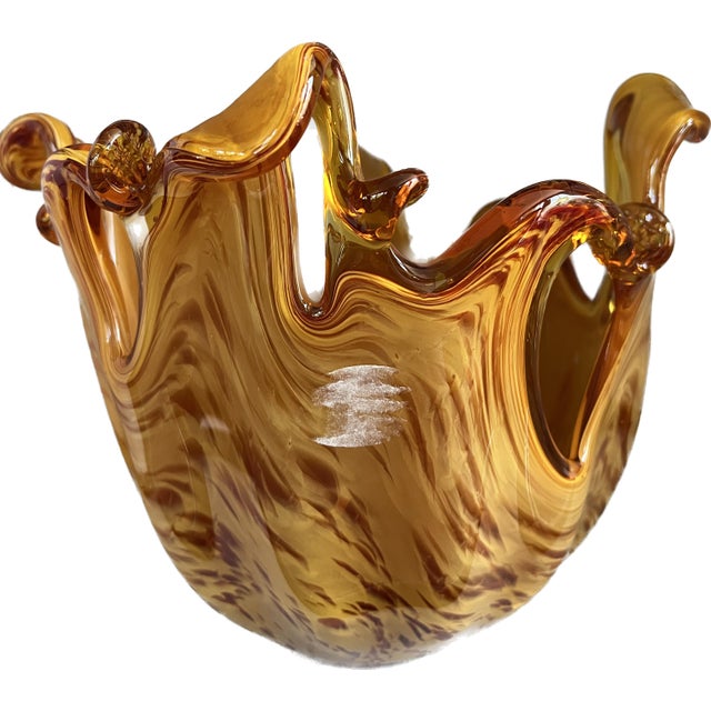 Late 20th Century Murano Wavy Glass Vase With Tiger Like Design Chairish
