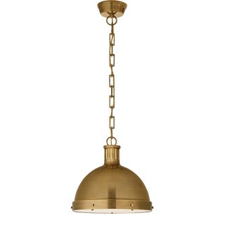 Thomas O'Brien for Visual Comfort Signature Hicks Large Pendant in Hand-Rubbed Antique Brass with Acrylic Diffuser For Sale