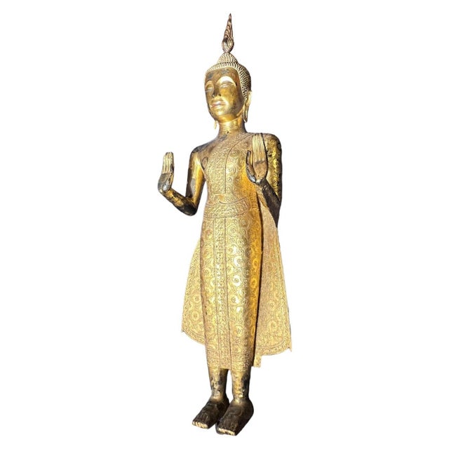 19th Century Large Pang Ham Yati (Monday Buddha) Gilt Bronze Statue For Sale - Image 5 of 7