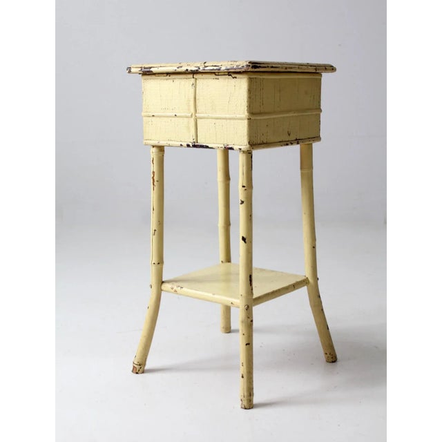 Wood Antique Painted Side Table With Storage Top For Sale - Image 7 of 13