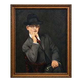 Huge Distinguished Antique Art Deco Oil Painting of Man in Suit Dandy Fashion Framed Portrait Home Wall Decor For Sale