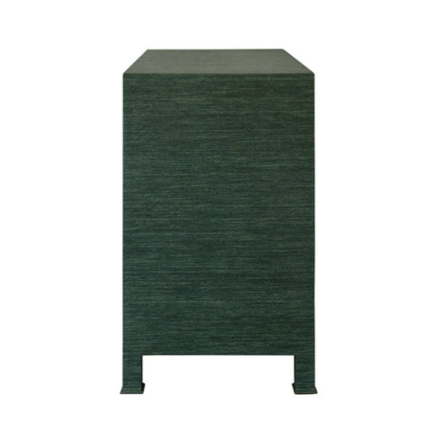 Not Yet Made - Made To Order Matthew Izzo Home Getty Green Grasscloth Three Drawer Chest With Antique Brass Circle Drawer Pull For Sale - Image 5 of 7