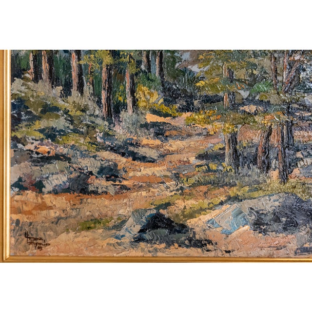 Mid-Century Impressionist Oil Painting of Forest Scene Landscape, Signed Illegibly For Sale - Image 10 of 15