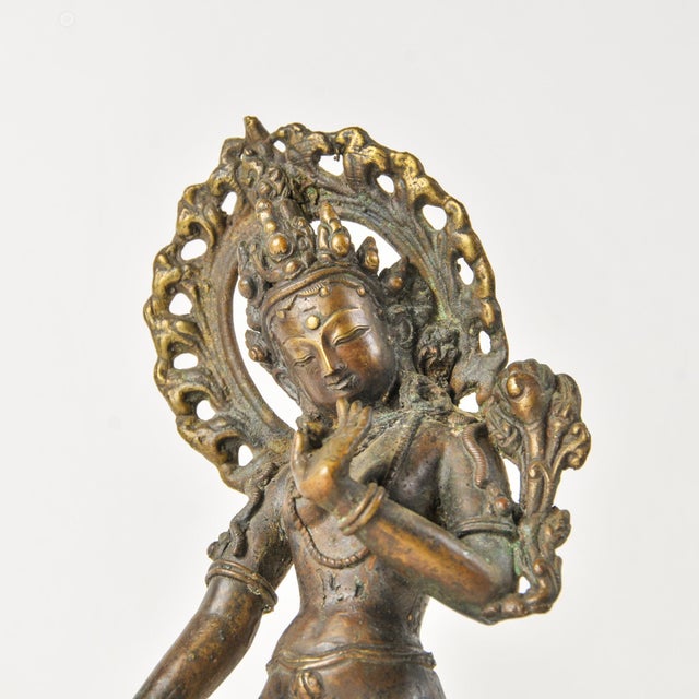 Asian Antique Antique Bronze Goddess Bodhisattva Tara 9.75" Tall For Sale - Image 3 of 18