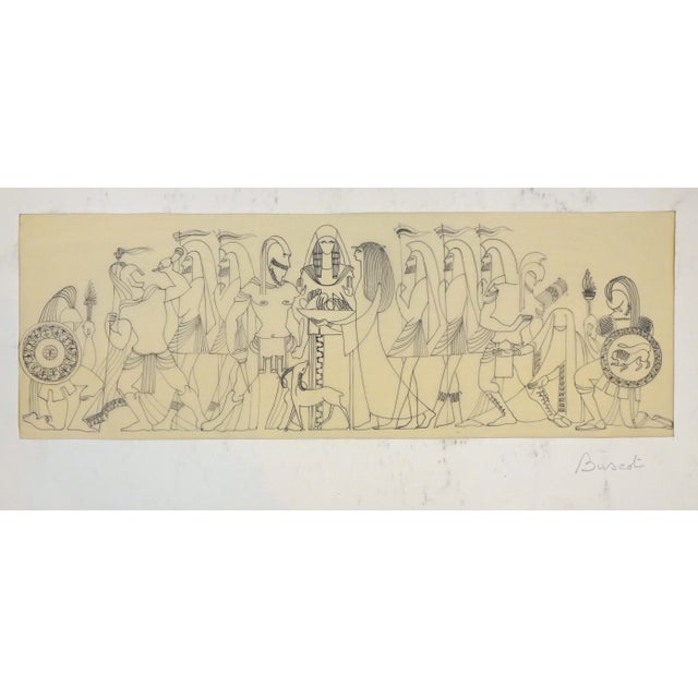 Mythological Scene - Original Ink Drawing on Parchment by Buscot mid 1900 For Sale - Image 4 of 4