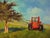 Working Tractor by Samantha Buller | Oil Painting of a red tractor in a grassy landscape. For Sale