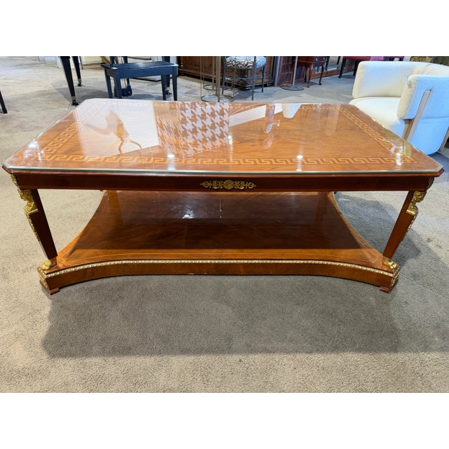 Mediterranean Cherry Wood Greek Key Inlay Coffee Table For Sale - Image 3 of 6