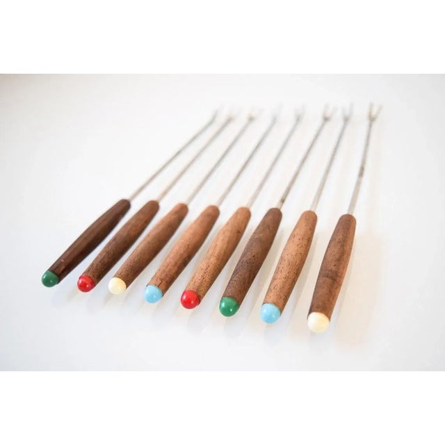 1970s 1970s Mid-Century Stainless Steel & Teak Fondue Fork Skewers - Set of 8 For Sale - Image 5 of 6
