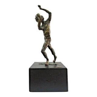 1969 Original Curtis Jere Brutalist Bronze Sculpture of Boy on Wood Base For Sale