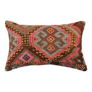 Embroidered Kilim Rug Pillow Cover For Sale