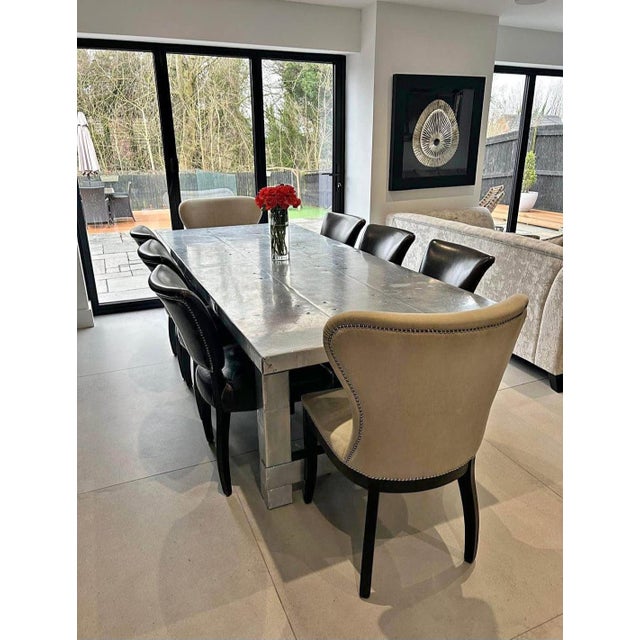 Boston Dining Table and Dark Brown Leather Velvet Studded Chairs from Timothy Oulton, 2010s, Set of 9 For Sale - Image 9 of 9