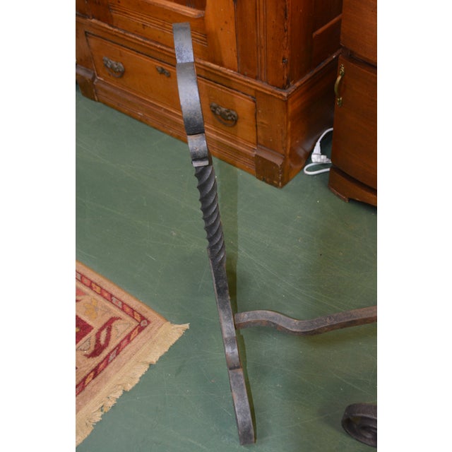 Vintage Pair Tall Black Gothic / Arts & Crafts Scroll & Twisted Iron Fire Dogs Fireplace Andirons For Sale - Image 14 of 14
