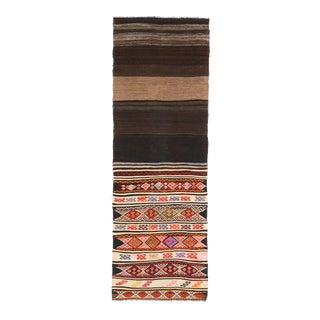 1970s Turkish Oushak Handmade Wool Cotton Brown Runner For Sale