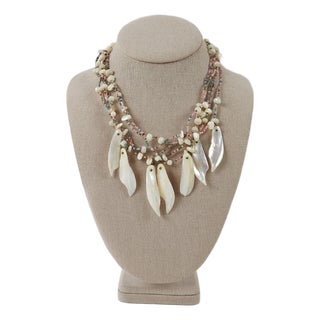 Vintage 1990s Artist Made Mother of Pearl Beaded Necklace For Sale