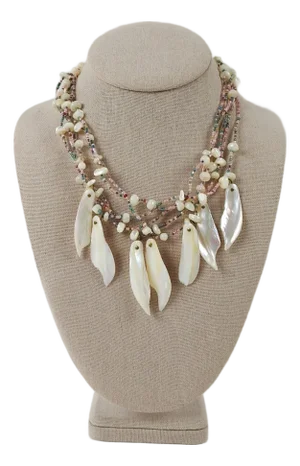 Vintage 1990s Artist Made Mother of Pearl Beaded Necklace