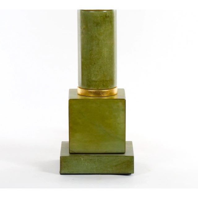 Textile 20th Century Tall Pair Green Jade Art Deco Style Table Lamp For Sale - Image 7 of 13