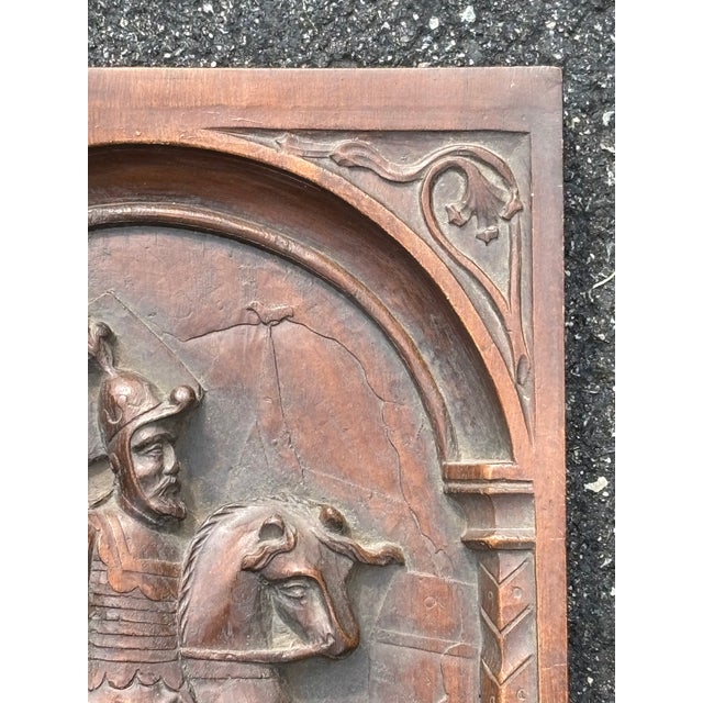 Mid 20th Century Early 20th C. Heavy Cast Resin Bas Relief Plaque - Templar Knight on Horseback For Sale - Image 5 of 8