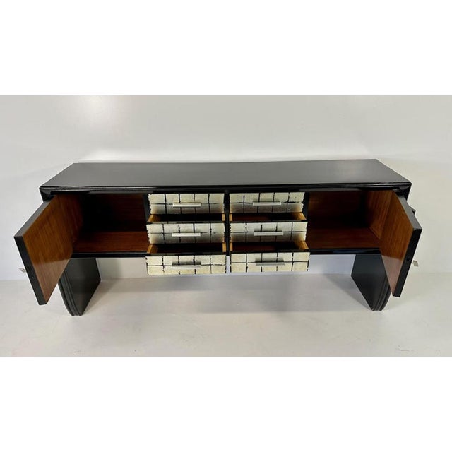 Italian Sideboard in Black Lacquer and Silver Leaf, 1950s For Sale - Image 9 of 10