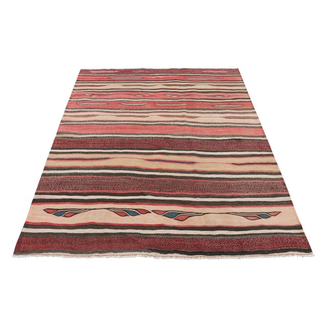 1940s Vintage Azerbaijani Kilim With Beige-Brown and Red Stripes - Rug & Kilim For Sale - Image 5 of 7