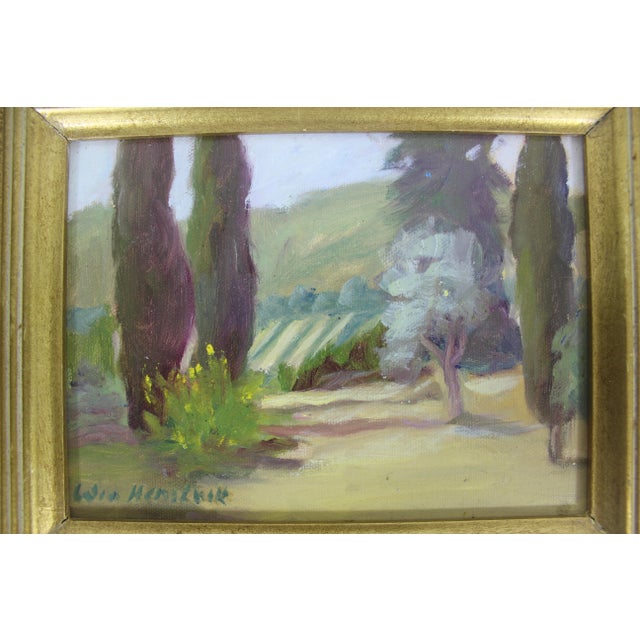 Wood Vintage Oil Painting “Vineyard Country Tuscany” Signed by Artist Gilt Wood Frame For Sale - Image 7 of 10