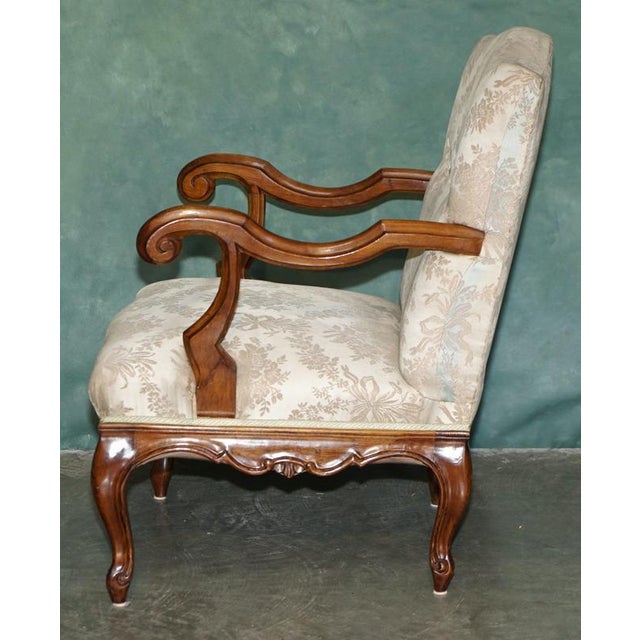 Antique French Walnut Armchair with Silk Damask Upholstery, 1880s For Sale - Image 13 of 17