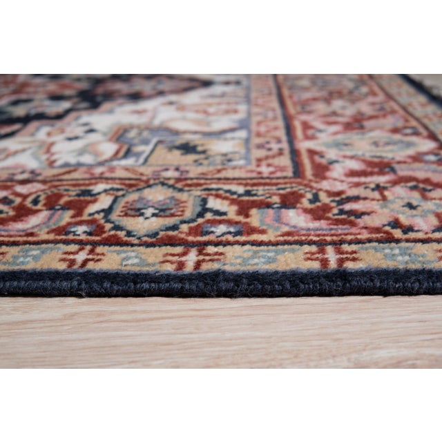 Traditional 2'6"x10 Inviting Oriental Navy Medallion Traditional Hand Knotted Wool Carpet Rug For Sale - Image 3 of 6