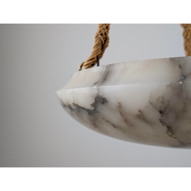 Art Deco Carved Alabaster Pendant Lamp in Black Veining, 1920s For Sale - Image 4 of 11