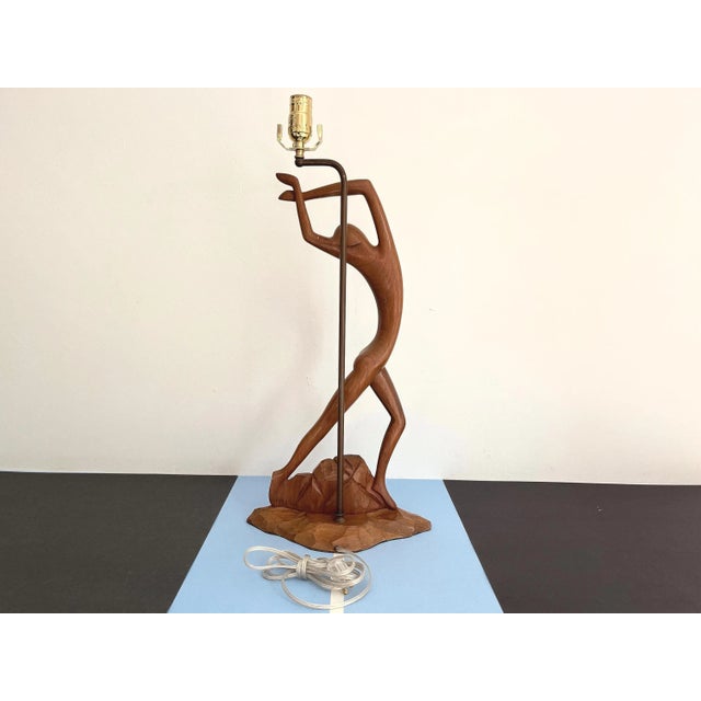 Mid Century Figural Teak Lamp For Sale - Image 18 of 18