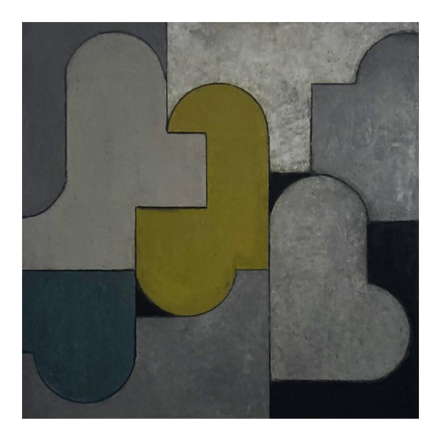 Contemporary Geometric Abstract Small Square Oil and Cold Wax Painting by Stephen Cimini For Sale