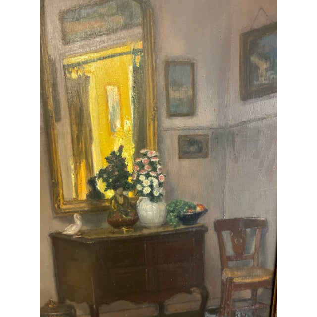 Painting scene "Parisian Interior" signed Martin-Sauvaigo, France oil painting on wood panel. Elegant and opulent Parisian...