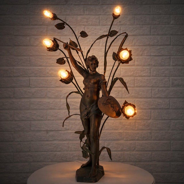 A large and highly impressive art nouveau table or floor lamp by the german sculptor paul aichele (1859–1920), produced in...