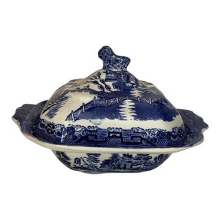 Antique Eb & Jel Blue Willow Covered Vegetable Tureen, Staffordshire England 1890s-1900s For Sale