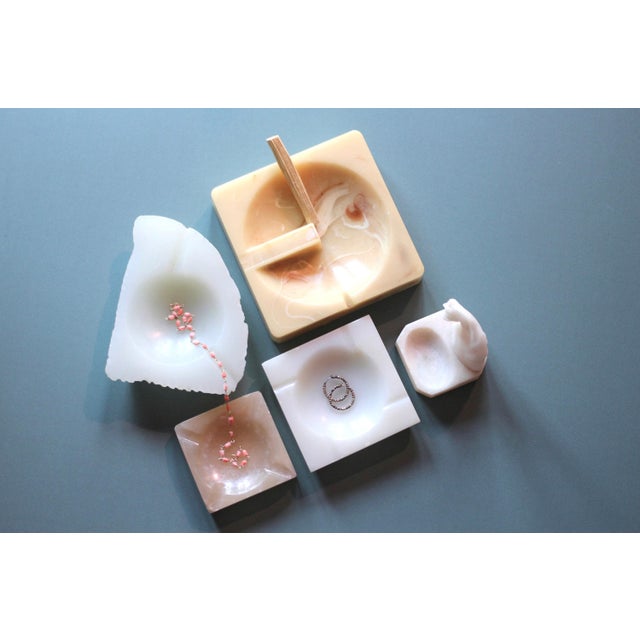 Spectacular heavy 1970s modernist “possibly” faux stone, onyx or marble ashtray that can be used as an incense burner,...
