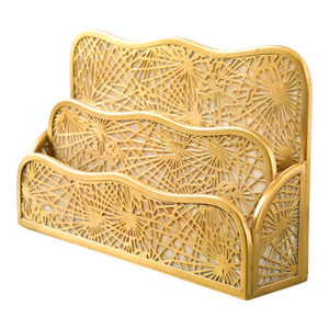 Tiffany Studios New York Pine Needle Bronze Doré and Favrile Slag Glass Letter Rack