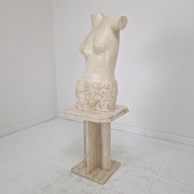 1980s Sculptural Female Torso, 1980s, Layered Reclaimed Mactan Stone For Sale - Image 5 of 16